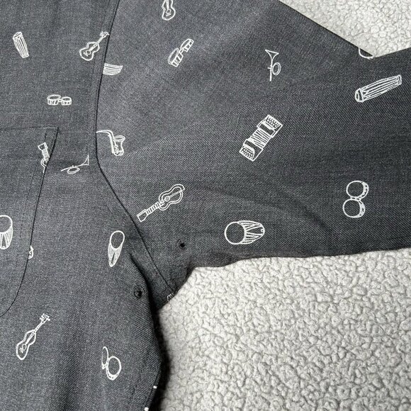 Nat Nast Shirt Mens Medium Silk Wool Blend Black Music Print Band Lounge Party M - Picture 9 of 16